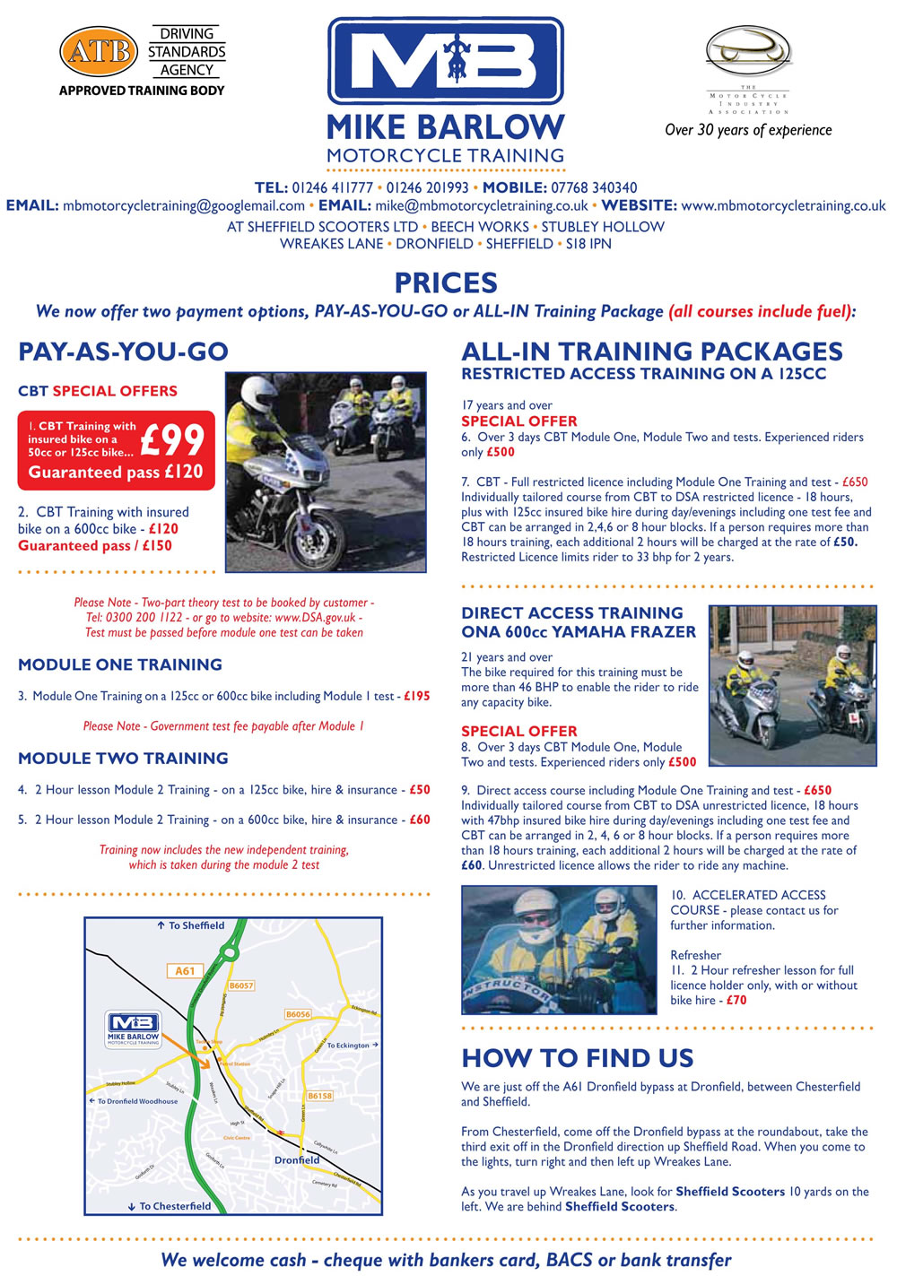 MB Motorcycle Training Price List 2011